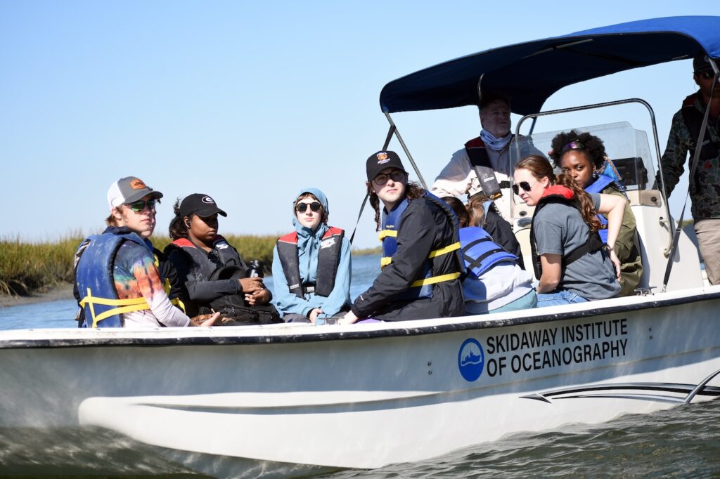 A SkIO skiff approaches Wassaw Island. 