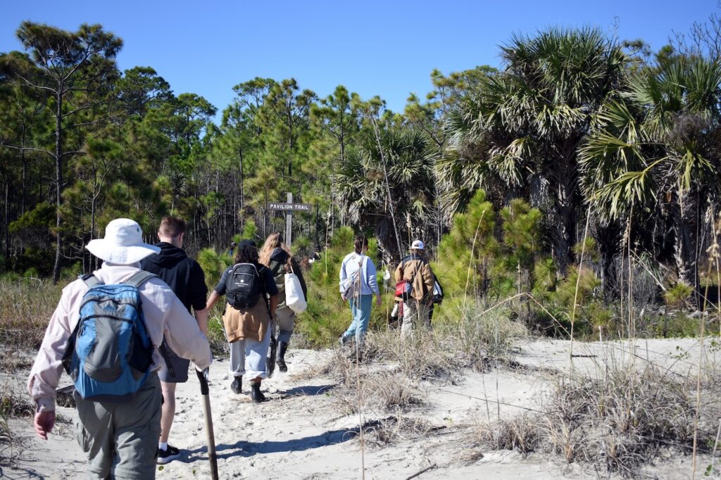 Students traverse the beach trails on Wassaw Island. 