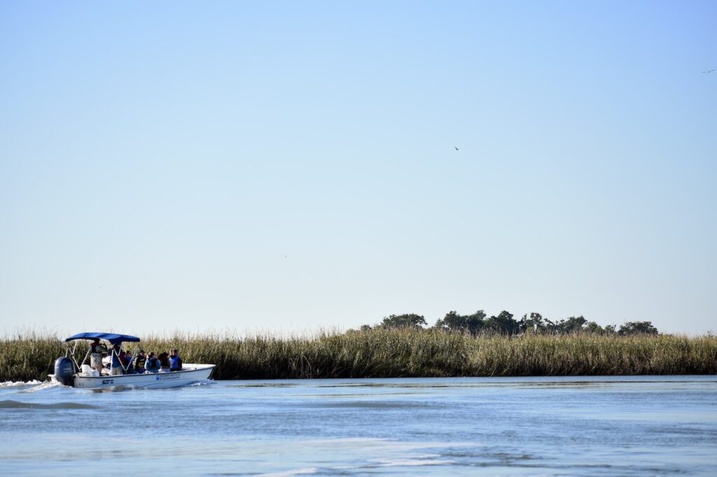 Students pull away from Wassaw Island, headed back towards Skidaway Island. 