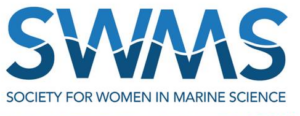 SWMS Society for Women in Marine Science logo featuring bold blue letters with wave-like cutouts, and the full organization name in smaller text below.